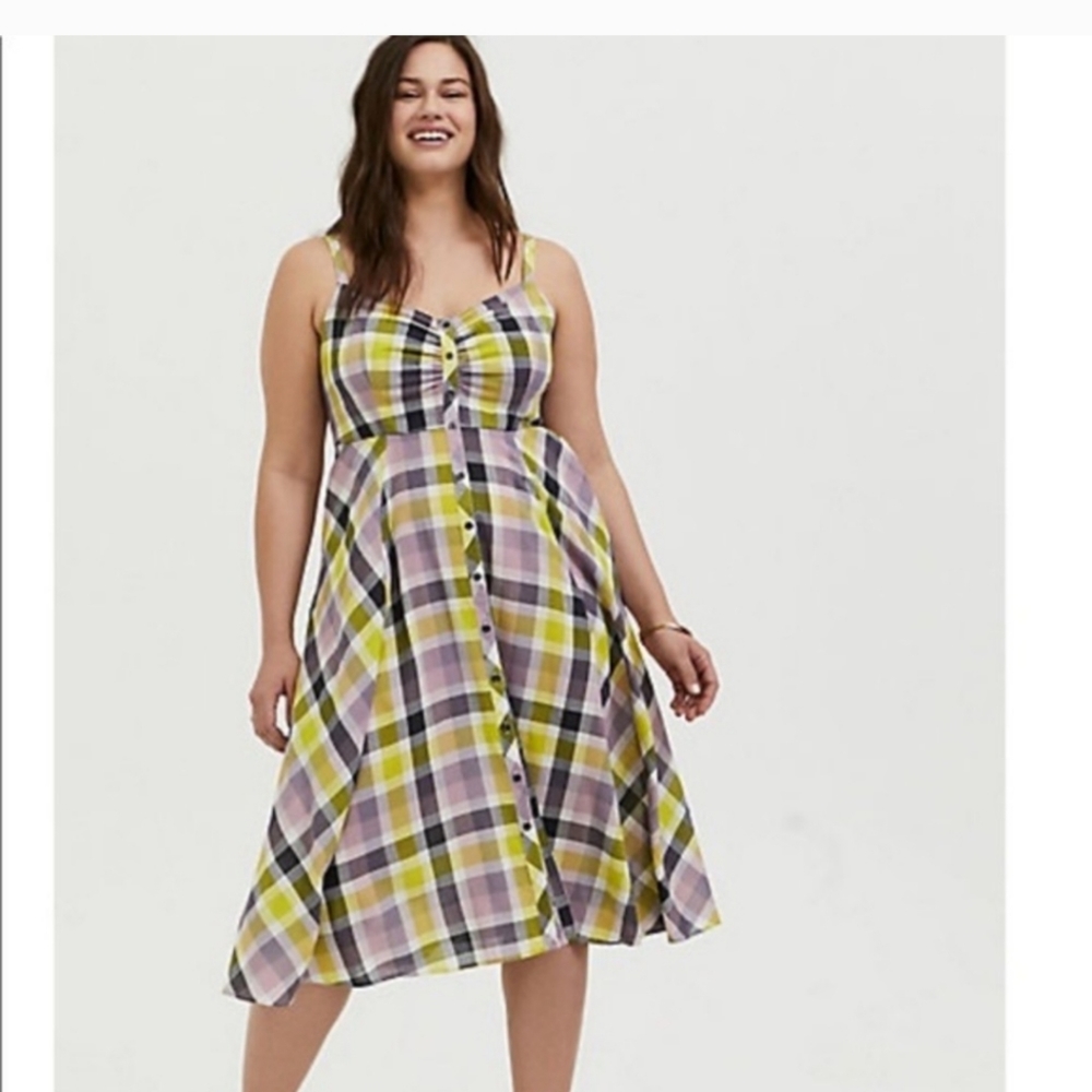 Torrid Plaid Yellow Summer Dress size 14/16 size 1x